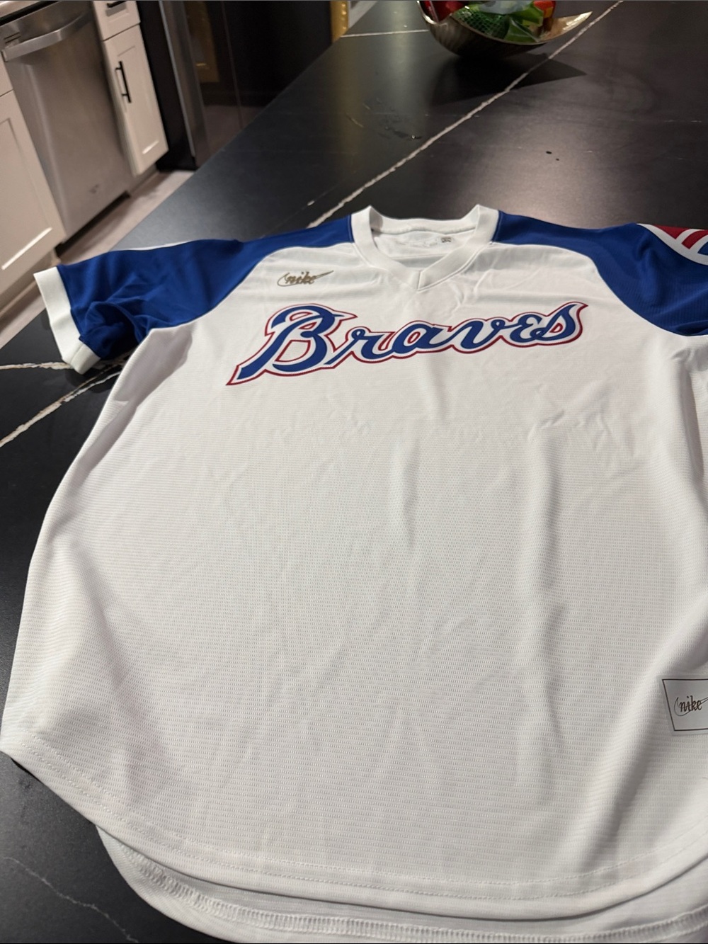 Nike White & Royal Blue Braves Baseball Jersey